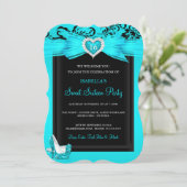 Invitation Turquoise Bleu Coeur Doux 16 Anniversaire Fête tal (Debout devant)