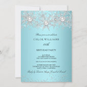 Invitation Turquoise bleu cristal Pearl Flocon de neige hiver (Devant)