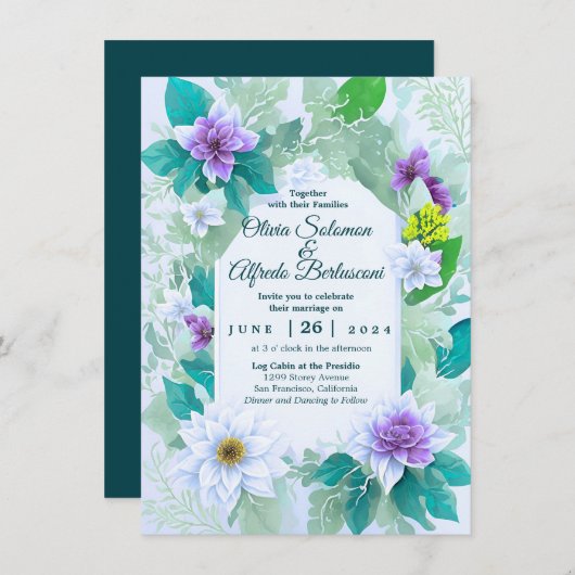 Invitation Turquoise bleu élégant moderne whimsic mariage thè (Devant / Derrière)
