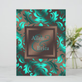 Invitation Turquoise Bleu et Chocolat Mariage Brown (Debout devant)