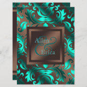Invitation Turquoise Bleu et Chocolat Mariage Brown (Devant / Derrière)