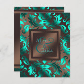 Invitation Turquoise Bleu et Chocolat Mariage Brown (Devant / Derrière)