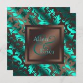 Invitation Turquoise Bleu et Chocolat Mariage Brown (Devant / Derrière)