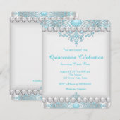 Invitation Turquoise Bleu et Diamant Argent Quinceañera (Devant / Derrière)