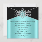 Invitation Turquoise Bleu et Noir Diamant Anniversaire des 16 (Dos)