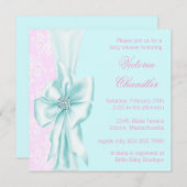 Invitation Turquoise bleu et rose Damask bébé fille douche (Devant / Derrière)