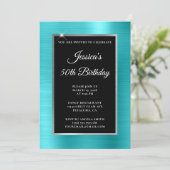 Invitation Turquoise Bleu et Silver Foil Noir 50e anniversair (Debout devant)