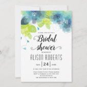 Invitation Turquoise bleu éthérée fleurs mariage douche nupti (Devant)
