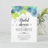 Invitation Turquoise bleu éthérée fleurs mariage douche nupti (Debout devant)