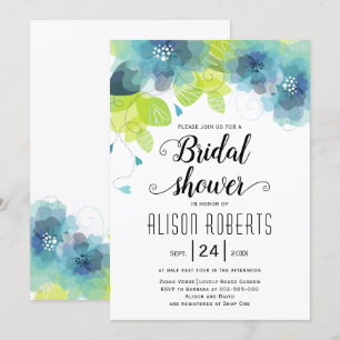 Invitation Turquoise bleu éthérée fleurs mariage douche nupti