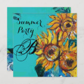 INVITATION TURQUOISE BLEU FÊTE D'ÉTÉ MONOGRAMME AUX TOURNESOL (Devant / Derrière)