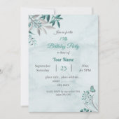 Invitation turquoise bleu feuille fête d'anniversaire botaniq (Devant)