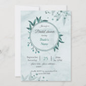Invitation turquoise bleu feuille fleurie douche à nuptiale (Devant)