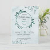 Invitation turquoise bleu feuille fleurie douche à nuptiale (Debout devant)