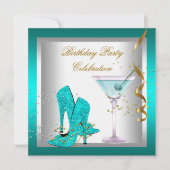 Invitation Turquoise Bleu Haut talon Chaussures Or Anniversai (Devant)