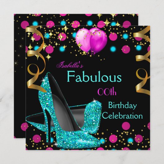 Invitation Turquoise Bleu hauts talons Chaussures rose chaud  (Devant / Derrière)