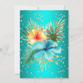 Invitation Turquoise bleu Jaune or palmiers fleuris Anniversa (Dos)
