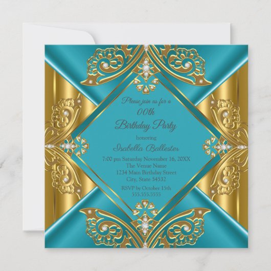 Invitation Turquoise Bleu N'importe quel âge Anniversaire Par (Devant)