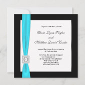 Invitation Turquoise Bleu Noir Blanc Turquoise Mariage Bow (Devant)