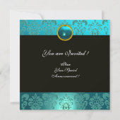 Invitation TURQUOISE BLEU NOIR DAMAS MONOGRAMME , aigue-marin (Dos)