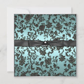 Invitation Turquoise Bleu Noir Damas Photo Sweet 16 Party (Dos)