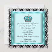 Invitation Turquoise Bleu Noir Damas Prince Bébé Garçon Douch (Dos)