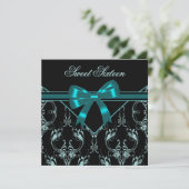 Invitation Turquoise Bleu Noir Damas Sweet 16 Party (Debout devant)