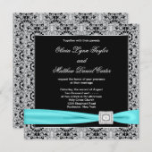 Invitation Turquoise Bleu Noir Dentelle Argent Classic Mariag (Devant / Derrière)
