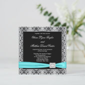 Invitation Turquoise Bleu Noir Dentelle Argent Classic Mariag (Debout devant)