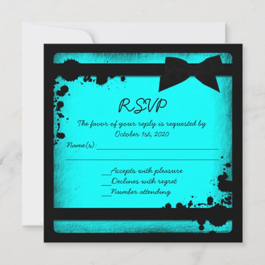 Invitation Turquoise bleu noir ruban grunge mariage RSVP (Devant)