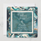 Invitation Turquoise Bleu Or Blanc Marbre moderne Agate Maria (Devant)