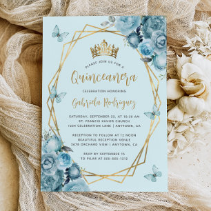 Invitation Turquoise Bleu Or Géométrique Floral Quinceañera