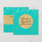 Invitation Turquoise Bleu & Or Pailleté Confetti Points Moder (Devant / Derrière)