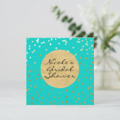 Invitation Turquoise Bleu & Or Pailleté Confetti Points Moder (Debout devant)