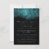 Invitation Turquoise Bleu Pailleté Glitter Noir Blanc Officia (Devant)