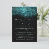 Invitation Turquoise Bleu Pailleté Glitter Noir Blanc Officia (Debout devant)