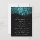 Invitation Turquoise Bleu Parties scintillant brillante Noir  (Devant)