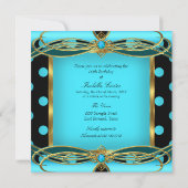 Invitation Turquoise Bleu Pois Gold Noir fête d'anniversaire (Dos)