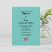 Invitation Turquoise bleu QR Code noir Script simple Mariage (Debout devant)
