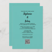 Invitation Turquoise bleu QR Code noir Script simple Mariage (Devant / Derrière)