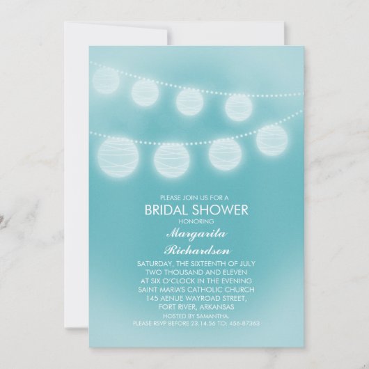 Invitation turquoise bleu romantique lanternes nuptiale (Devant)