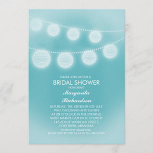 Invitation turquoise bleu romantique lanternes nuptiale