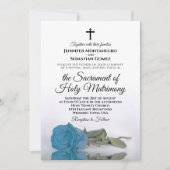 Invitation Turquoise Bleu Rose Chic Mariage catholique modern (Devant)