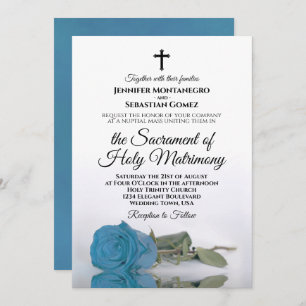 Invitation Turquoise Bleu Rose Chic Mariage catholique modern