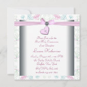Invitation Turquoise bleu rose Coeur blanc rose Croix rose Pr (Dos)