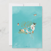 Invitation Turquoise Bleu Rose Gold Tiara Butterfly Quince (Dos)