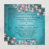 Invitation Turquoise bleu rose japonais cerisier fleurs Maria (Devant / Derrière)