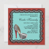 Invitation Turquoise Bleu Rouge Noir & Argent Chaussure à tal (Dos)