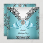 Invitation Turquoise bleu Silver blanc fête d'anniversaire (Devant / Derrière)
