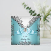 Invitation Turquoise bleu Silver blanc fête d'anniversaire (Debout devant)